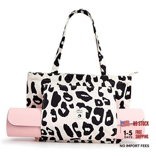 Yoga Bags for Women with Yoga Mats Bags Carrier Carryall Canvas Tote leopard