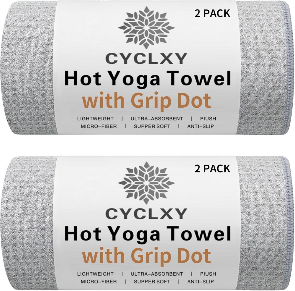 2 Pack Hot Yoga Towel with Grip Dot，Stickyfiber Yoga Mat Towels Non Slip for Hot