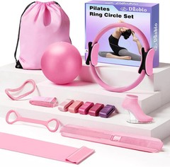 Pilates Ring Set 13″ Fitness Circle Ball Hip Thrust Belt Resistance Bands Bag