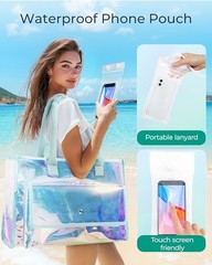 Waterproof Beach Bag for Women with Phone Pouch, Large Tote Bag Liaght Pink-02
