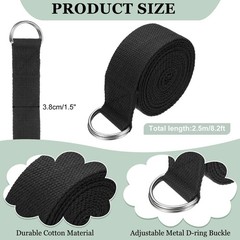 Yoga Strap with Adjustable Metal D Ring Buckle, 8.2ft & Black