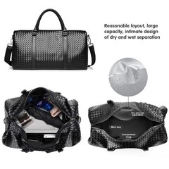Leather Travel Duffle Bag for Men, Woven Carry On Weekender Overnight Bags fo…