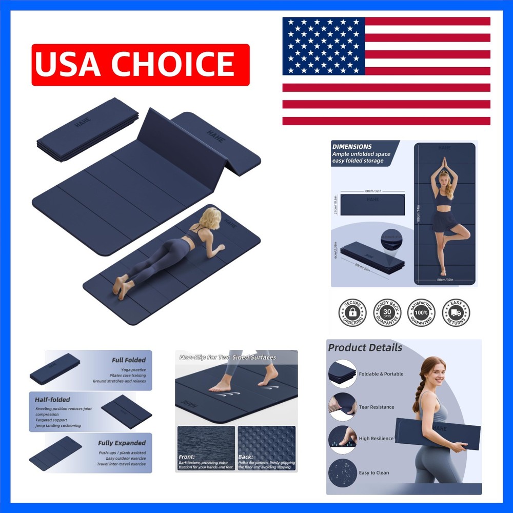 Foldable Yoga Mat,74″Lx32″Wx1/3″Thick,Folding Exercise Mat,Non-slip Wide Pila…