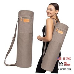 Canvas Yoga Mat Bag for Women & Large: 1/4″ to 2/5″ (7-10mm) Thick Mats Gray