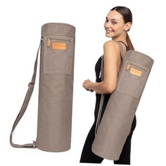 Canvas Yoga Mat Bag for Women & Large: 1/4″ to 2/5″ (7-10mm) Thick Mats Gray
