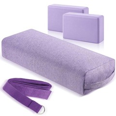 4 Pcs Yoga Bolster Pillows Blocks with Strap Set Comfortable Meditation Pillo…