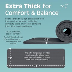 Non-Slip & Easy Care Solana Yoga Mat – 72x24in Thick Foam for Fitness & Pilates