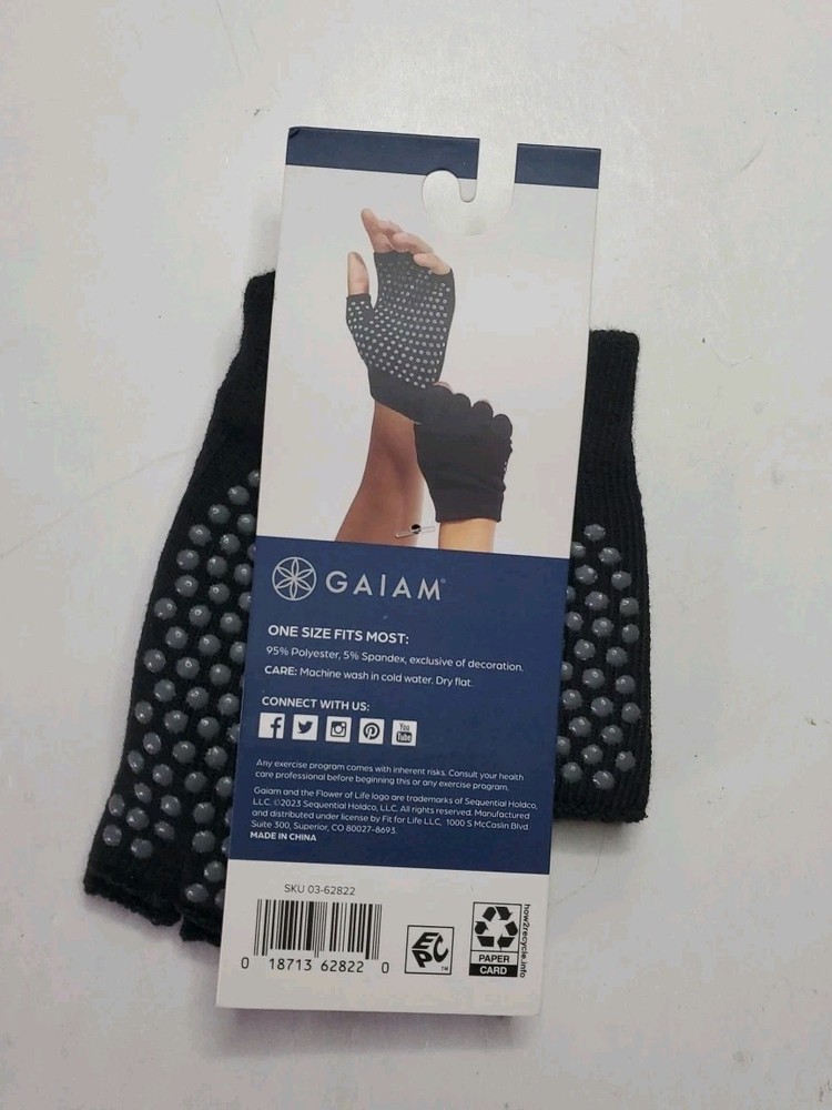 Gaiam Super Grippy Black Yoga Gloves ‘All Grip No Slip’ One Size Fits Most *NEW*