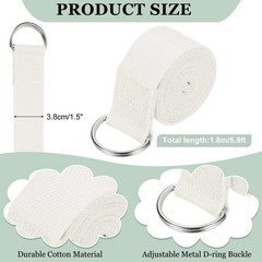 Yoga Strap with Adjustable Metal D Ring Buckle, 5.9ft & White