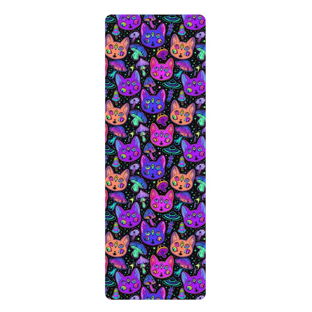 Colorful Cat Galaxy Yoga Mat, Fun Exercise Mat, Cat Lover Gift, Unique Yoga