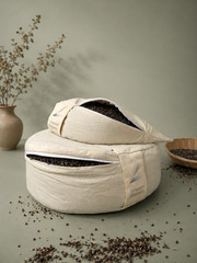 Buckwheat Hull Meditation Cushion Set Round Crescent Zafu 100% Cotton