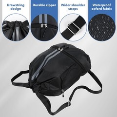 Drawstring Gym Bag with Shoe Compartment and Side Mesh Pockets, Waterproof Sp…