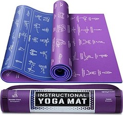 Instructional Yoga Mat with Carrying Strap: Cute Yoga Blue/Purple (68″ x 24″)