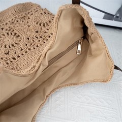 Boho Crochet Summer Handbag Handmade Cotton Rope Knit Shoulder Bags for Beige