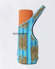 Handmade Quilted Cotton Yoga Mat Bag Tiger Print Sling Carrier Shoulder Bag