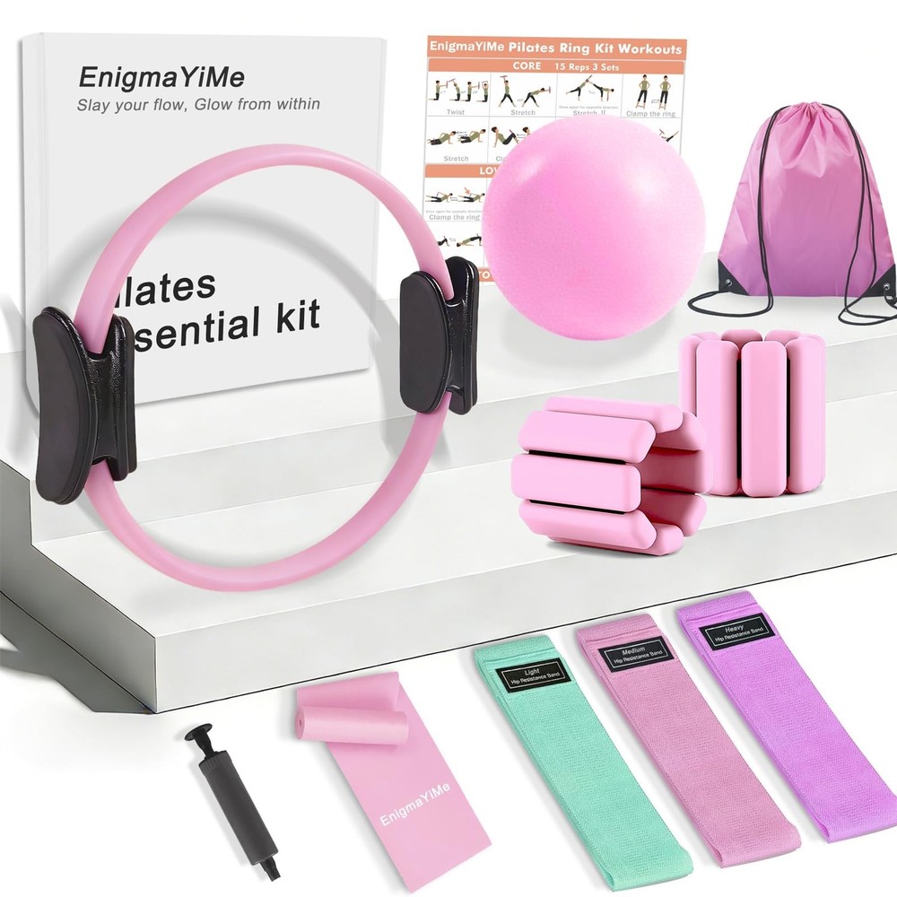 Pilates Ring Kit with Adjustable Ankle Wrist Weights, Resistance Bands, Ball,…
