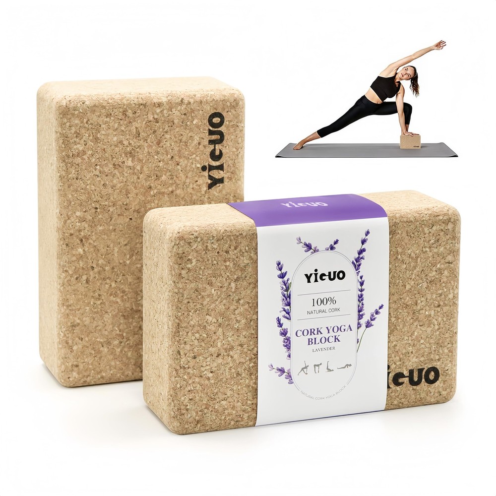 2 Pack Cork Yoga Blocks , Fine-Grain Pilates Block, Yoga Blocks Non-Slip&Anti…