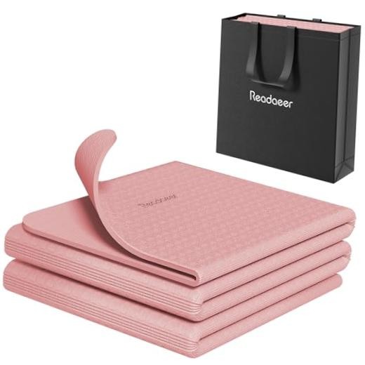 Foldable Yoga Mat for Travel Folding Yoga Mat 6mm Thick with Carrying Pink