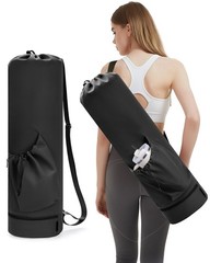 Exercise Yoga Mat Bag Carrier With Water Bottle Pocket Bottom Wet Storage Bag