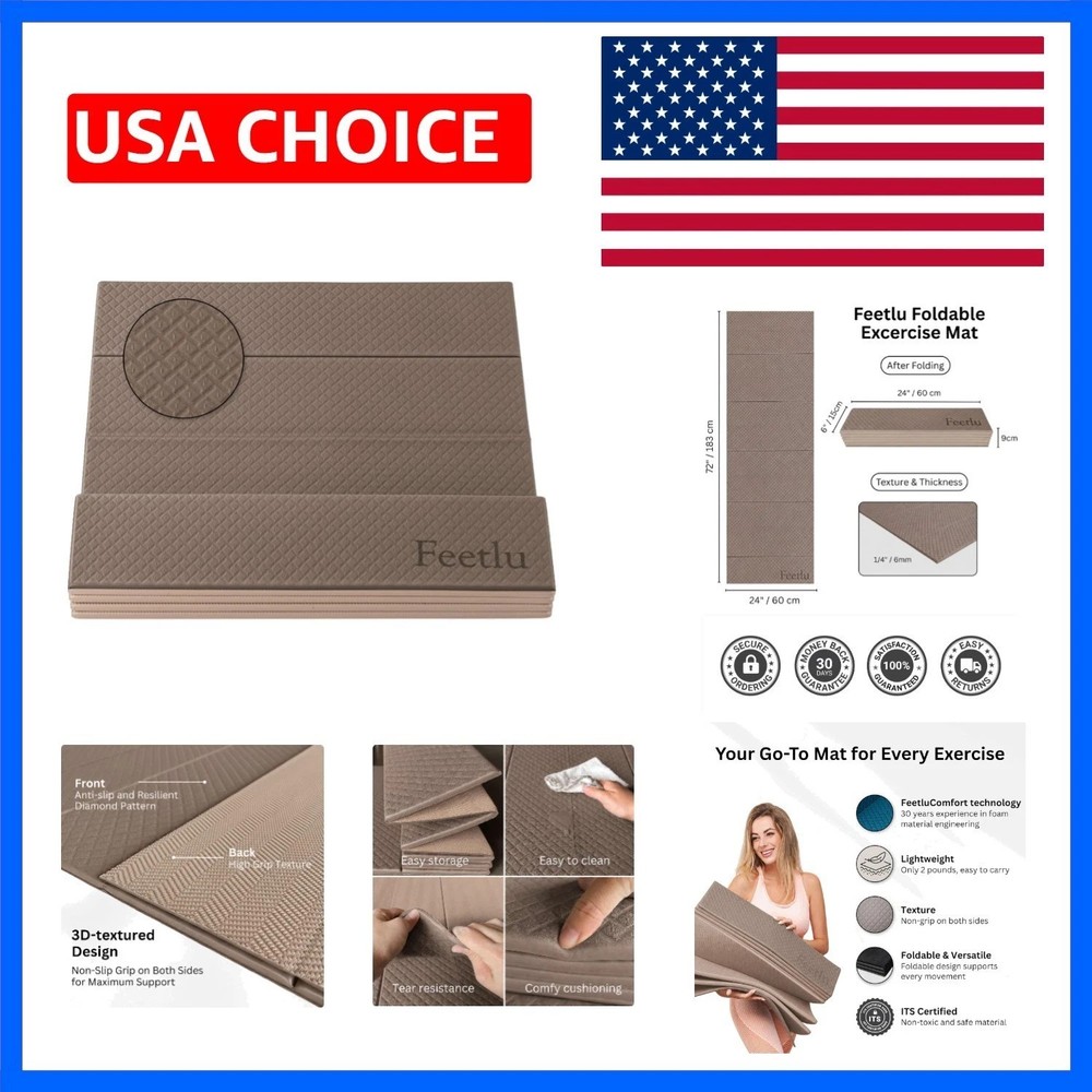 Foldable Yoga Exercise Mat, 6mm/8mm/10mm/12mm Thickness, 72 x 24 Inch – Light…