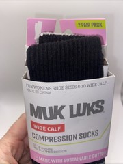 2 Pair Muk Luks Wide Calf Nylon Knee-High Compression Socks 6-10