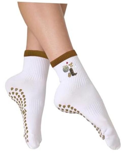 Women’s Cute Grip Pilates Socks Non-Slip Crew Yoga Barre One Size Brown-1 Pack