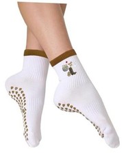Women’s Cute Grip Pilates Socks Non-Slip Crew Yoga Barre One Size Brown-1 Pack