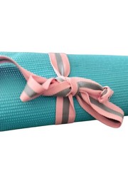 Yoga Mat Smiley Face Print Teal Turquoise w/ Pink Carry Strap Non-Slip Mat 24×67