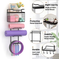 Yoga Mat Holder Black, Wall Mount Yoga Mat Storage Rack, Yoga Accessory Organ…