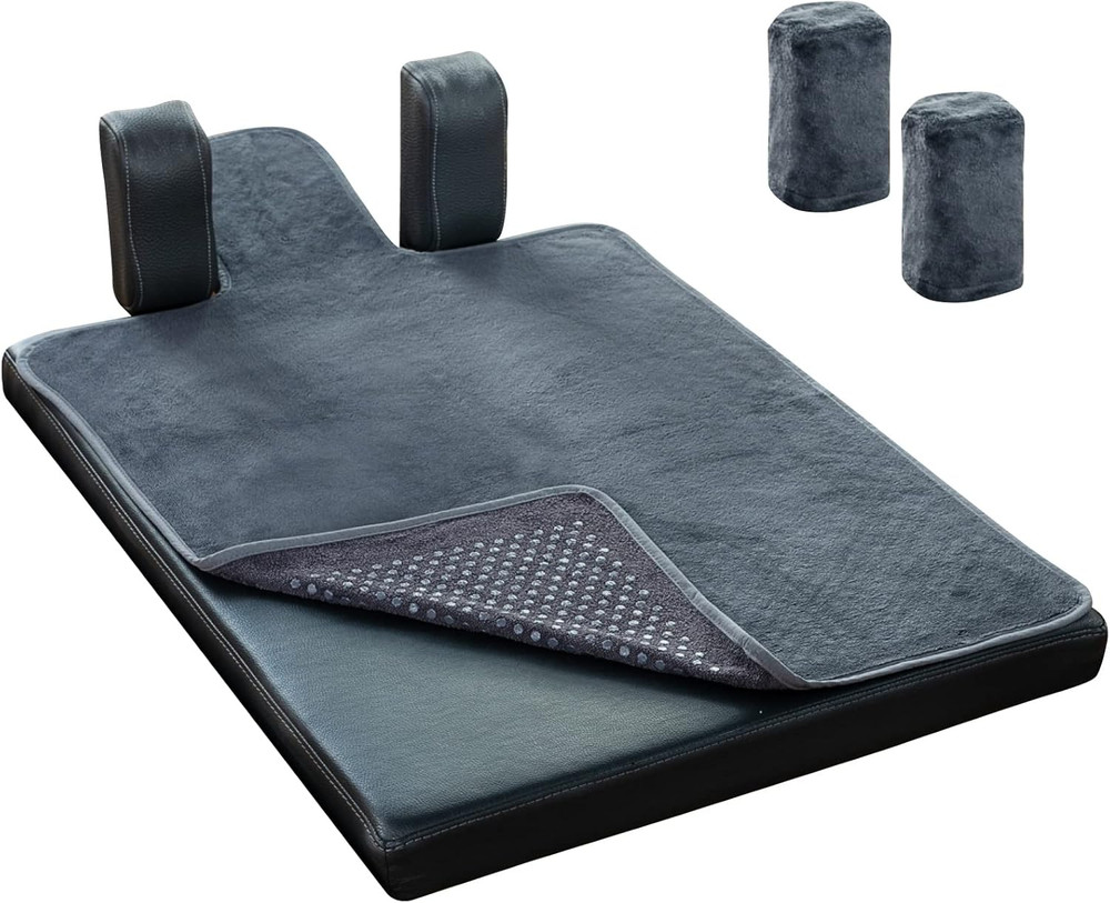 Non-Slip Pilates Reformer Mat Towel with 2 Shoulder Block Covers – Dark Grey