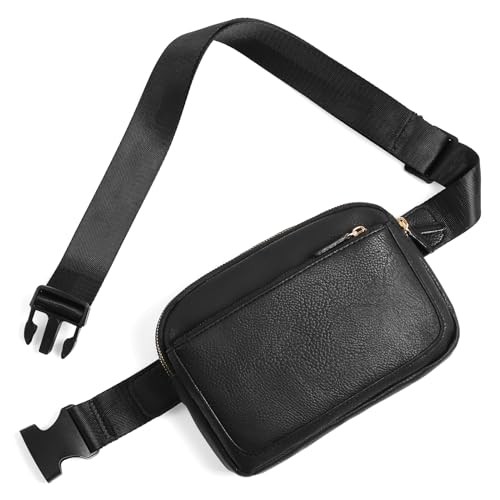 Vegan Leather Belt Bag for Women Fanny Pack Crossbody with A-Leather-Black