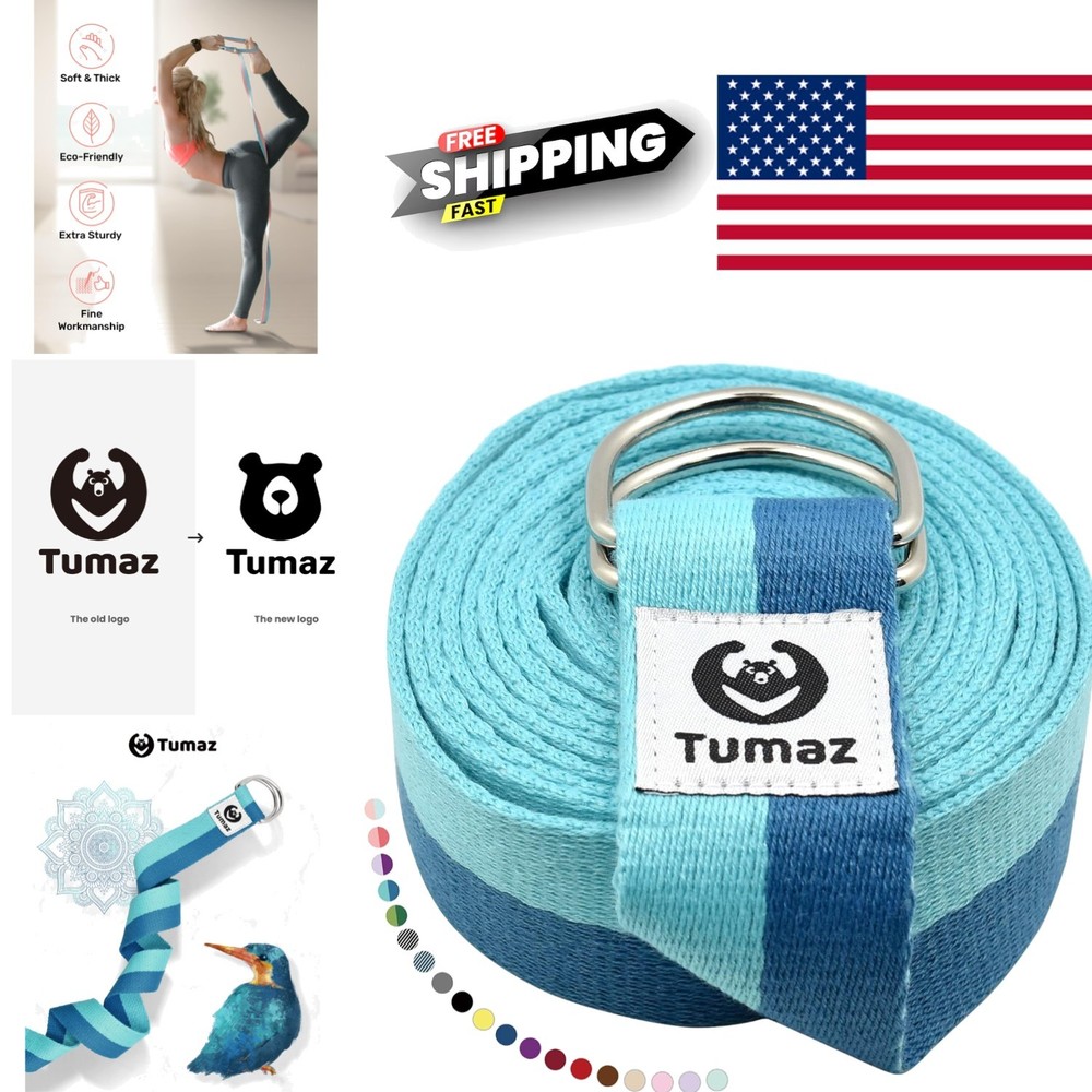 Yoga Strap 8 Feet Blue Match Extra Safe Adjustable D Ring Buckle for Stretching