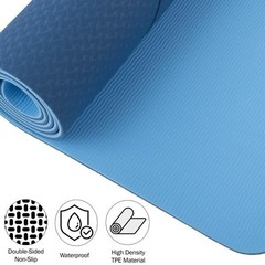 Blue Yoga Mat with Alignment Guide Lightweight TPE Travel-Friendly Yoga Mat