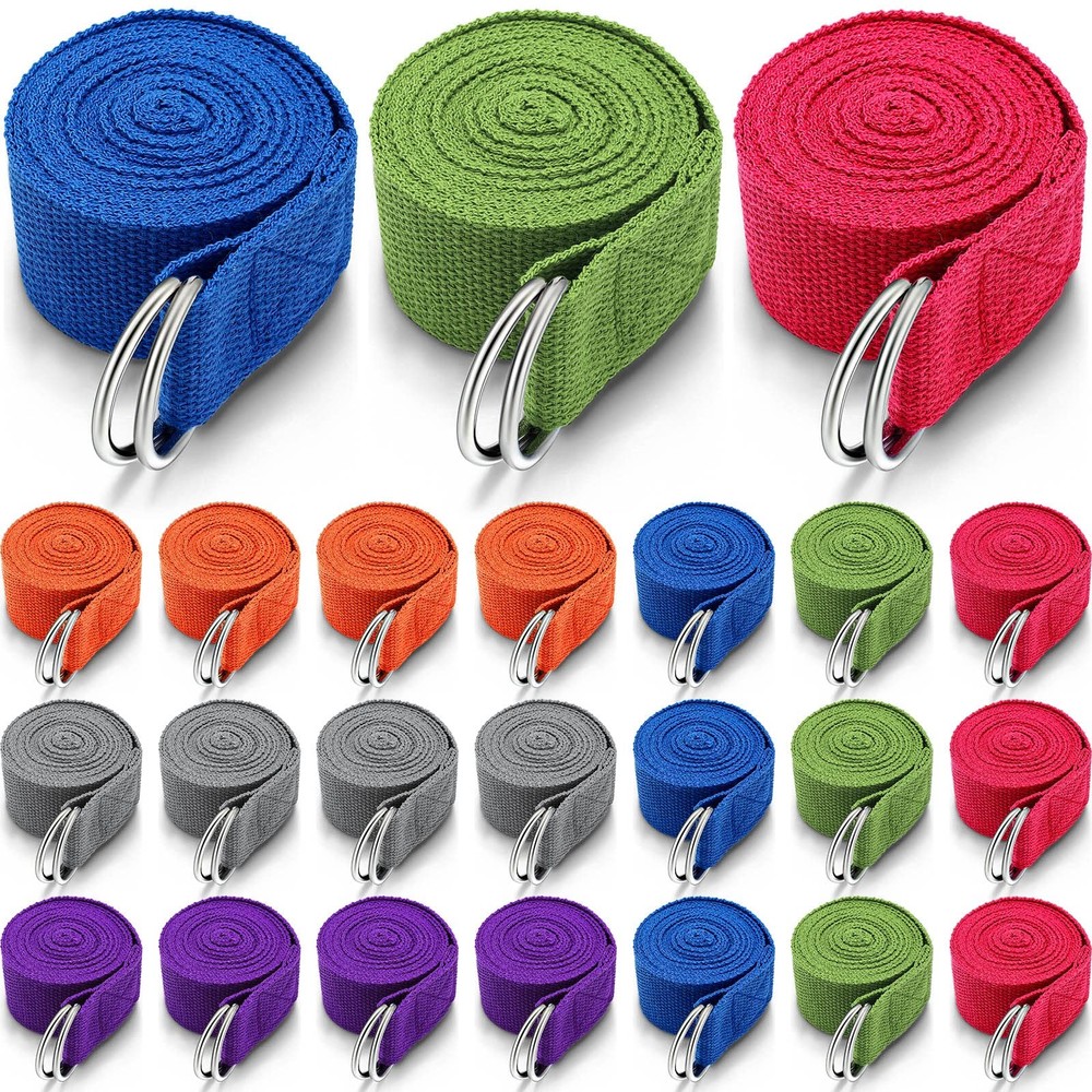 24 Pcs Yoga Strap Stretching Pilates Exercise Adjustable Straps 6 ft Non Elas…