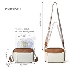 Small Crossbody Bag for Women Triple Pockets Vegan Leather Shoulder White&brown