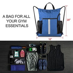 Drawstring Backpack Sports Gym Bag Royalblue Drawstring With Shoe Compartment