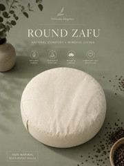 Buckwheat Hull Meditation Cushion Set Round Crescent Zafu 100% Cotton