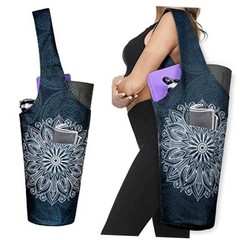 Yoga Mat Bag – Long Tote with Pockets – Holds More Yoga 37″x15.5″ Mandala Black