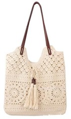 Boho Crochet Summer Handbag Handmade Cotton Rope Knit Shoulder Bags for Beige
