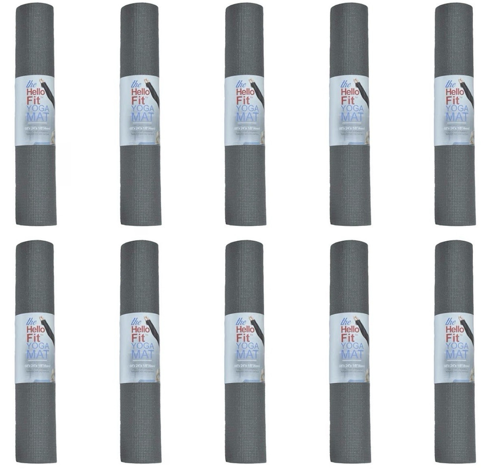 the Hello Fit PVC Non-Slip Yoga/Pilates Mat Gray Rectangle 68x24x3mm 10-Pack