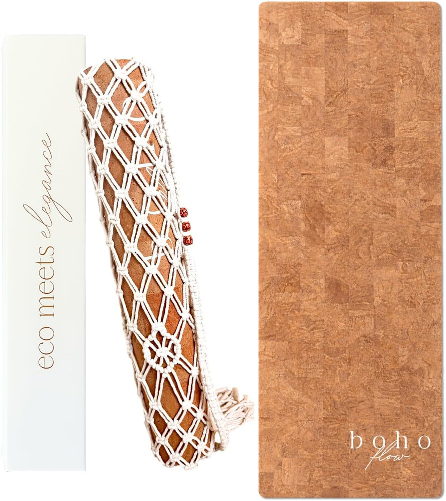 Deluxe Cork Yoga Mat – Gold, Coffee or Vegan Leather Cork Surface & Natural Rubb
