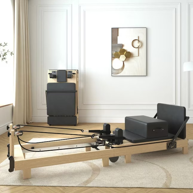 SYEDEE Wood Pilates Reformer Machine Home Workout Yoga Strength Training Bed