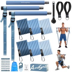 ALongSong Upgraded Pilates Bar Kit with Resistance 20/30/40lbs, Muted Blue