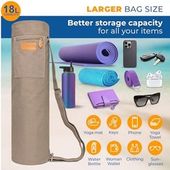 Canvas Yoga Mat Bag for Women & Large: 1/4″ to 2/5″ (7-10mm) Thick Mats Gray