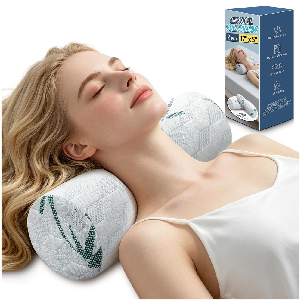 Cervical Roll Pillow, Cylinder Neck Pillow with Removable Washable Cover | 2 …