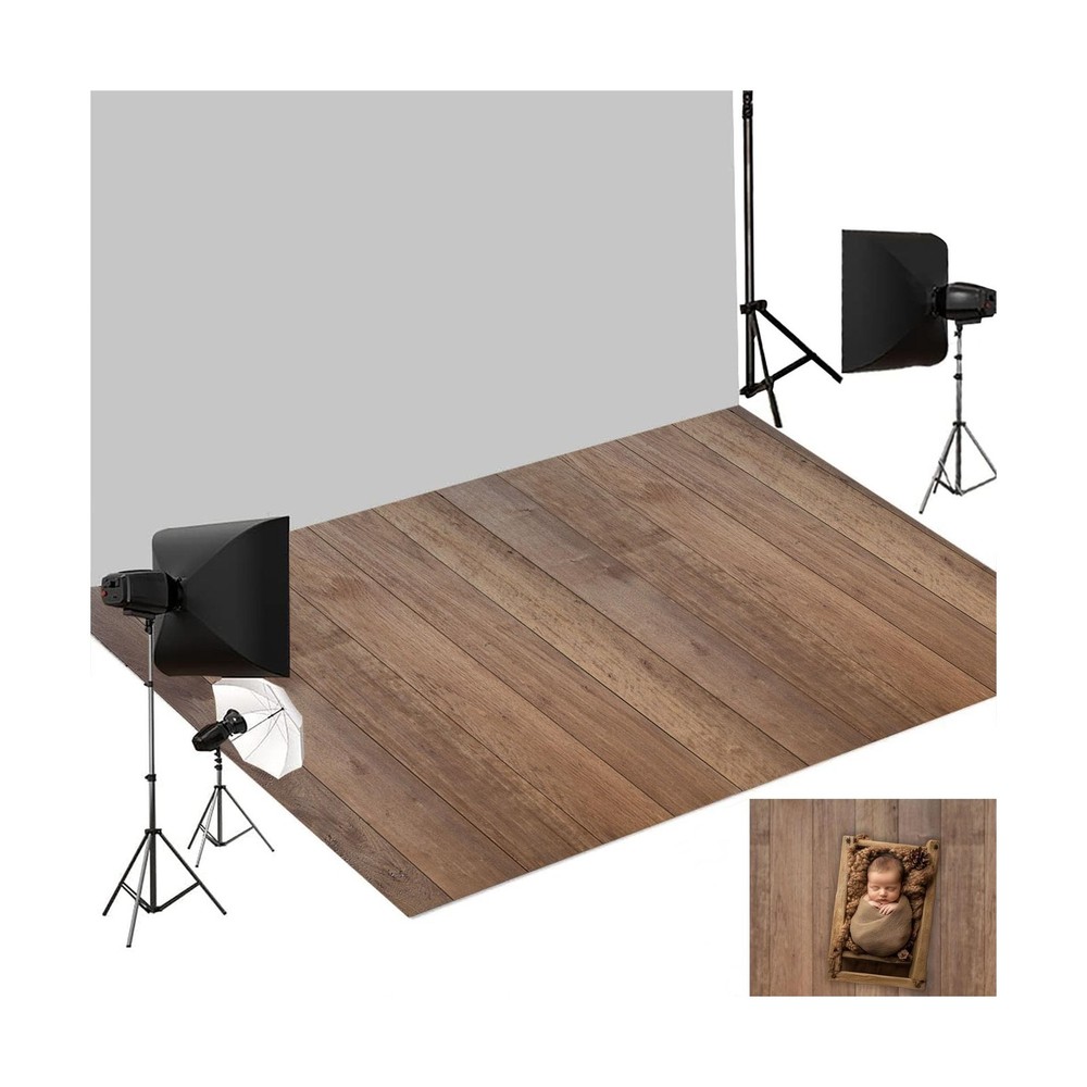 Kate Photography Foor Mats Light Brown Wood Printed Floor Mats Rubber Floor M…