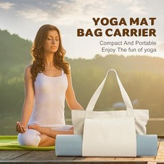 Yoga Mat Carrier, Gym Bag With Yoga Mat Holder, Women Canvas Tote Off Whtie