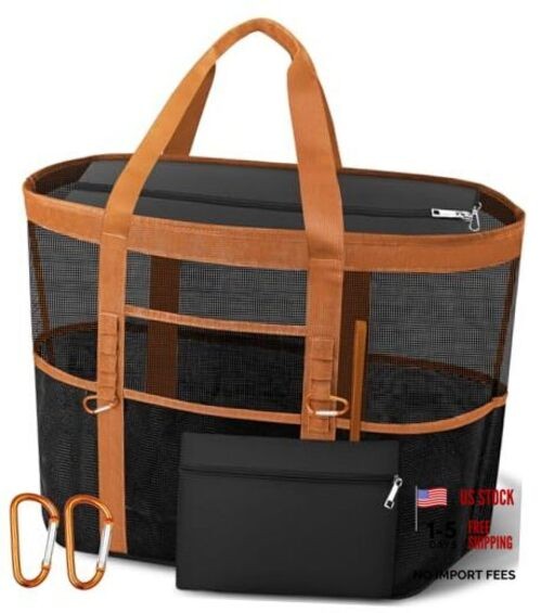 2026 Chic & Spacious XX-Large Beach Bag for Women — Mesh × Black and Brown