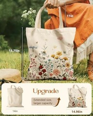 Aesthetic Tote Bag for Women- with Magnetic Buckle and Zipper Retro Flower