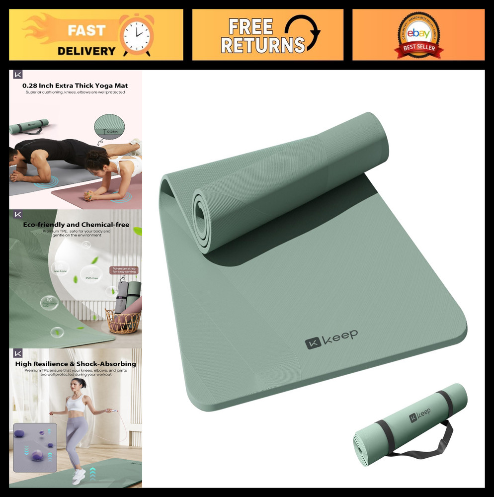 Extra Wide 7mm Thick Yoga Mat 72″x32″ with Carry Strap for Home Workout, Pilates